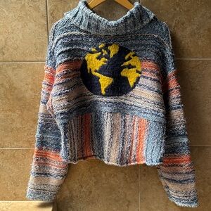 Anthropologie Pilcro Embroidered Earth Cardigan Crop Sweater Iconic World Soft M